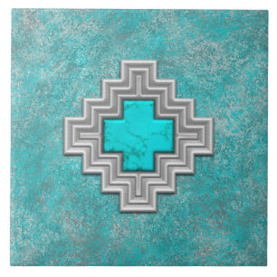 Zuidwest Turquoise Steen Geometrisch Patroon Tegeltje