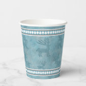 Zuidwest Winter Herten en Pine Trees Design Blauw Papieren Bekers (Achterkant)