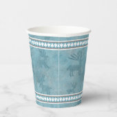 Zuidwest Winter Herten en Pine Trees Design Blauw Papieren Bekers (Rechts)