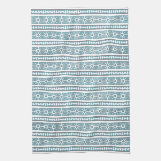 Zuidwest Winter Sneeuwvlokken & Pine Trees Blauw Theedoek (Verticaal)