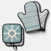 Zuidwest Winter Snowflakes & Pines gepersonaliseer Ovenwant & Pannenlap Set (Voorkant / Achterkant)