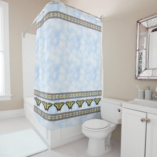 Zuidwest Yellow Swallowtail Butterfly Blue Sky Douchegordijn (In situ)