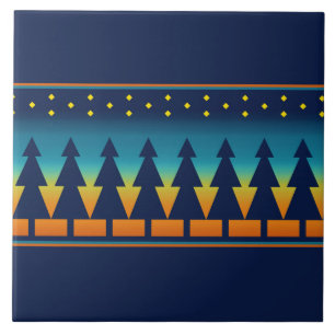 Zuidwest zonsondergang dennebomen blauw tegeltje
