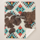 zuidwestelijk Koeienhuid Turquoise Aztec Pattern Sherpa Deken (Voorkant)