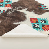 zuidwestelijk Koeienhuid Turquoise Aztec Pattern Sherpa Deken (3/4)