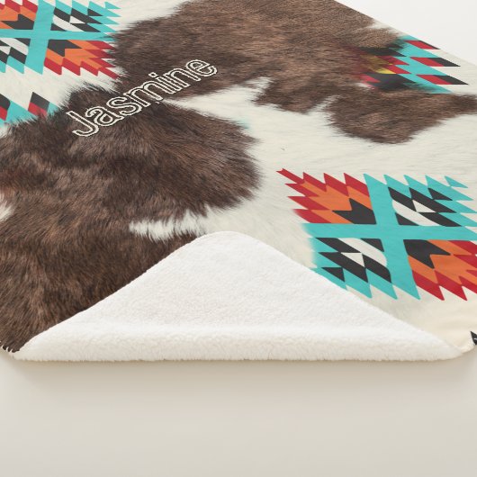 zuidwestelijk Koeienhuid Turquoise Aztec Pattern Sherpa Deken (3/4)