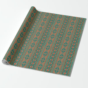 Zuidwestelijk Koper Teal Geometrisch Patroon Cadeaupapier