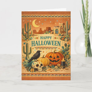 Zuidwestelijke Adobe Huis Volkskunst Halloween Kaart