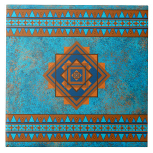 Zuidwestelijke bergtoppen Turquoise geometrisch Tegeltje