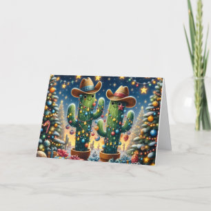 Zuidwestelijke cactus met cowboyhoed Kerstmis Feestdagen Kaart