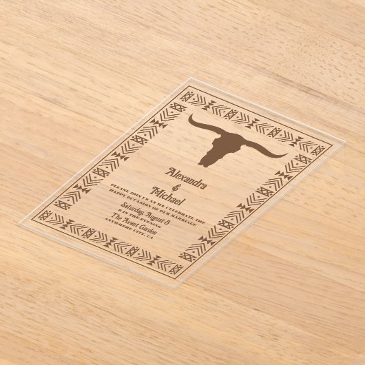 Zuidwestelijke Country Ranch Westerne bruiloft Acryl Uitnodigingen (Laagn)