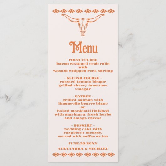 Zuidwestelijke Country Ranch Westerne bruiloft Menu (Voorkant)