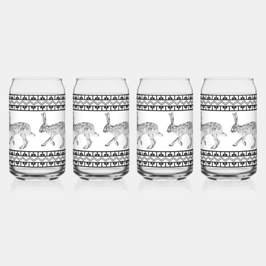 Zuidwestelijke Jackrabbit Zwart & Wit Geometrisch Blikvorm Glas (Achterkant)