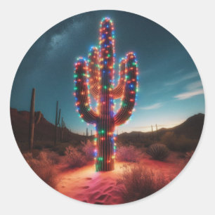 Zuidwestelijke kerstwoestijncactus ronde sticker