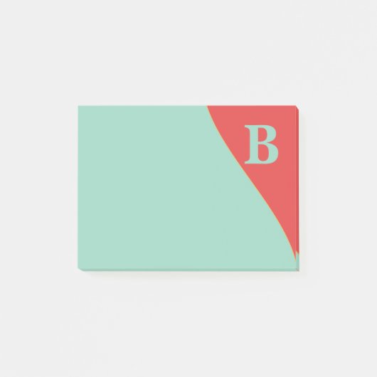 Zuidwestelijke koraal en turkoois met monogram post-it® notes (Voorkant)