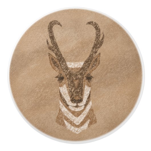 Zuidwestelijke Pronghorn Antelope Head Petroglyph Keramische Knop (Voorkant)