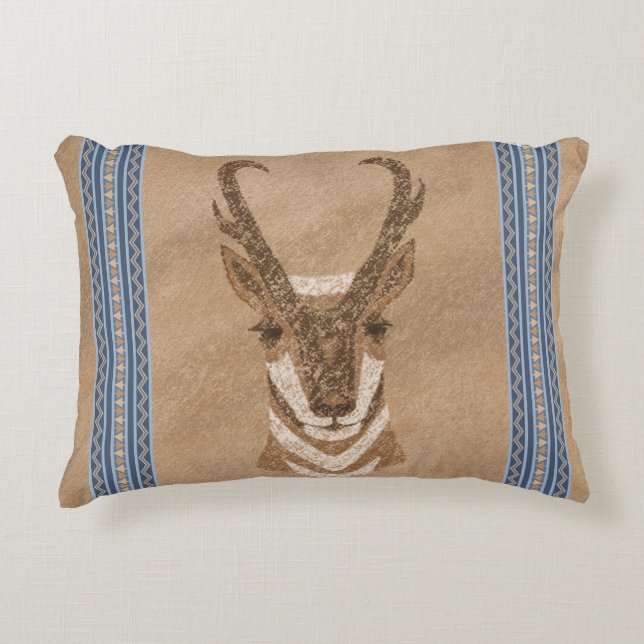 Zuidwestelijke Pronghorn antilope gezicht blauwe r Accent Kussen (Voorkant)