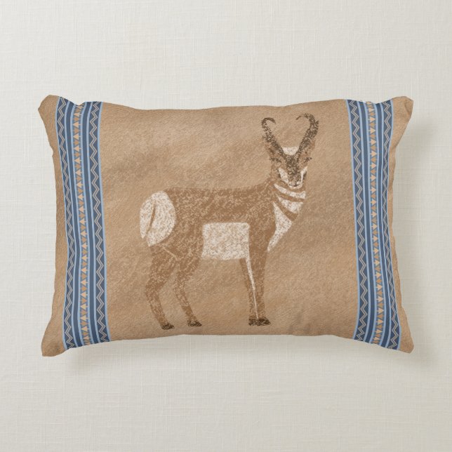 Zuidwestelijke Pronghorn staande antilope blauwe r Accent Kussen (Voorkant)