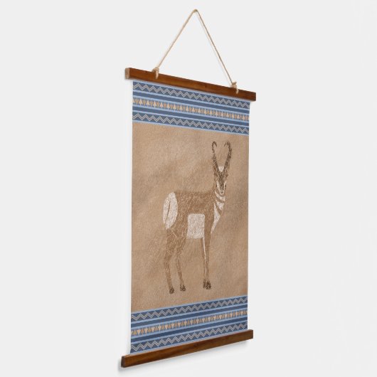 Zuidwestelijke Pronghorn staande antilope blauwe r Hangend Wandkleed (Gebogen)