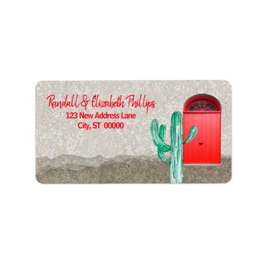 Zuidwestelijke Rode Deuren Saguaro Cactus Stucco T Etiket (Voorkant)