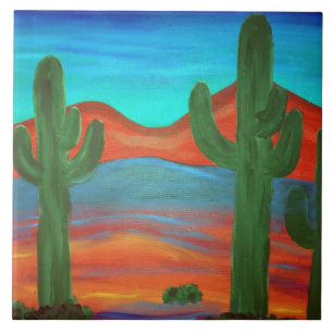 Zuidwestelijke Saguaro Sunset Schilderij Tegeltje