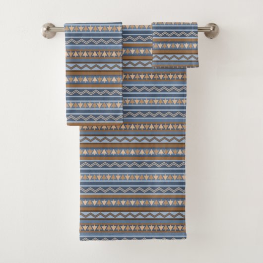 Zuidwestelijke Stijl Blauw en Bruin Geometrisch Pa Bad Handdoek (Insitu)