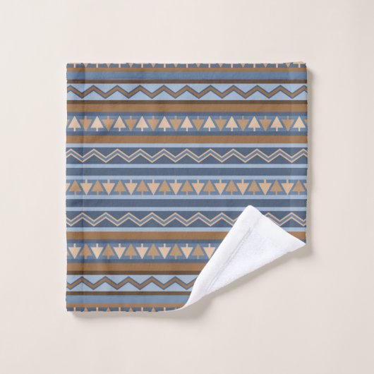 Zuidwestelijke Stijl Blauw en Bruin Geometrisch Pa Bad Handdoek (Wasdoekje)