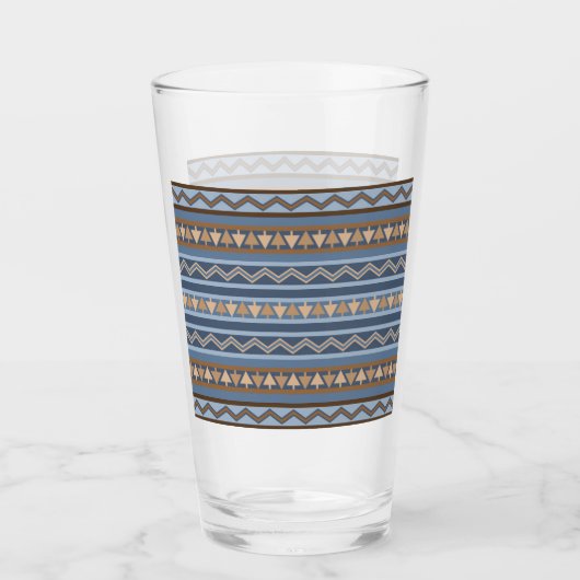 Zuidwestelijke Stijl Blauw en Bruin Geometrisch Pa Glas (Voorkant)