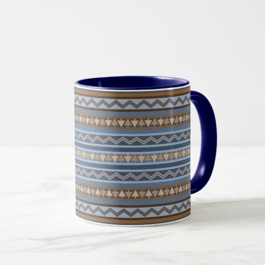 Zuidwestelijke Stijl Blauw en Bruin Geometrisch Pa Mok (Voorkant rechts)