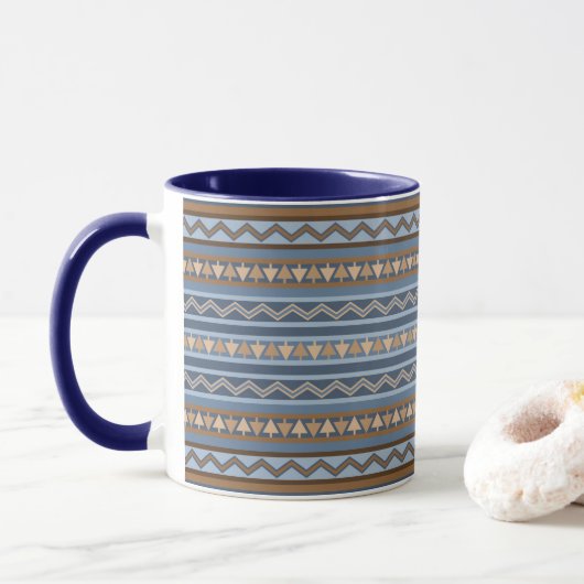 Zuidwestelijke Stijl Blauw en Bruin Geometrisch Pa Mok (Met donut)