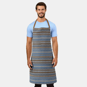 Zuidwestelijke stijl blauw en bruine geometrische schort
