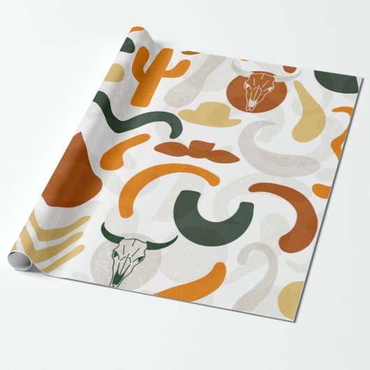 Zuidwestelijke stijl cactus stier schedel cowboy p cadeaupapier (Uitgerold)