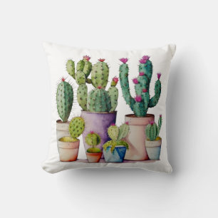 Zuidwestelijke waterverf cactus succulenten in pot kussen
