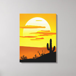 Zuidwestelijke woestijn Zonsondergang met Cactus Canvas Afdruk