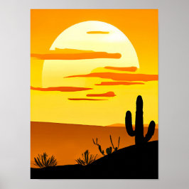 Zuidwestelijke woestijn Zonsondergang met Cactus Poster
