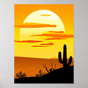 Zuidwestelijke woestijn Zonsondergang met Cactus Poster