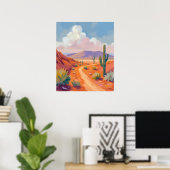 Zuidwestelijke woestijnweg met cactussen poster (Thuiskantoor)