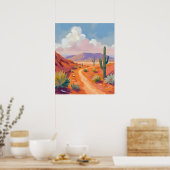 Zuidwestelijke woestijnweg met cactussen poster (Keuken)