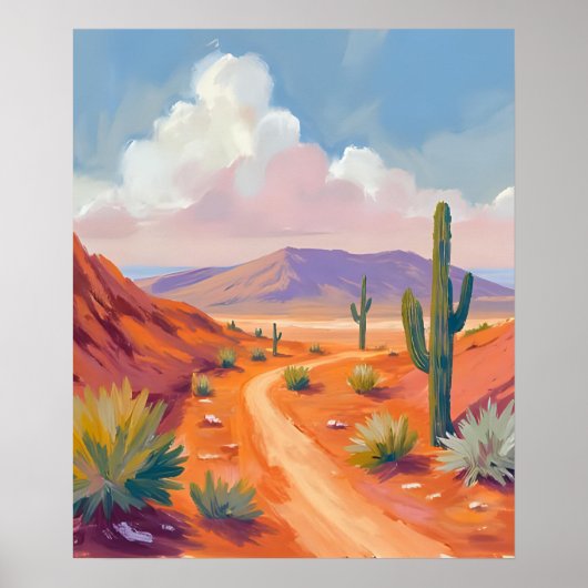 Zuidwestelijke woestijnweg met cactussen poster (Voorkant)