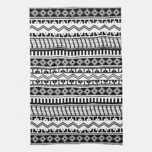 Zuidwestelijke zwarte en witte geometrische patron theedoek