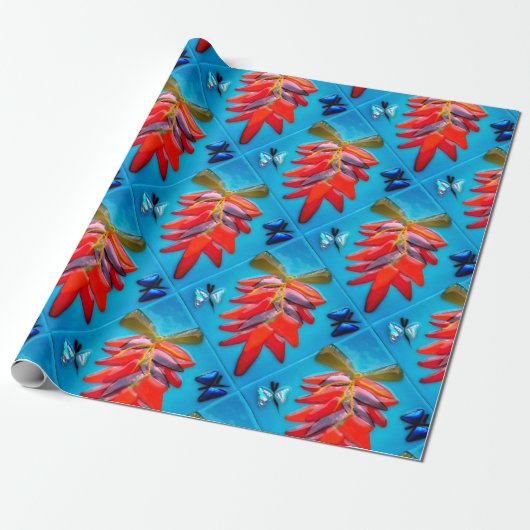 Zuidwesten Chili Pepper Turquoise Fiesta Patroon Cadeaupapier (Uitgerold)