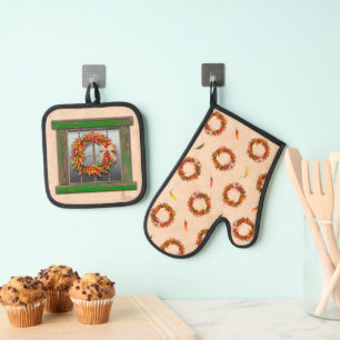 Zuidwesten Green Weathered Window en Chili kransen Ovenwant & Pannenlap Set