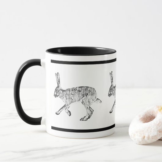 Zuidwesten Jackrabbit Design Zwart-wit Mok (Met donut)