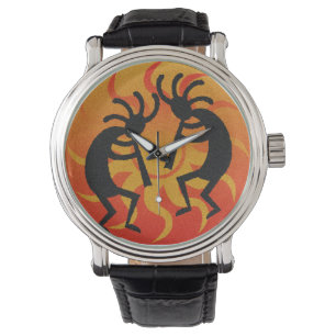 Zuidwesten Kokopelli Sinaasappel Zwart Tribal Sun Horloge