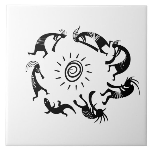 Zuidwesten Petroglyh Kokopelli inheemse keramische Tegeltje (Voorkant)