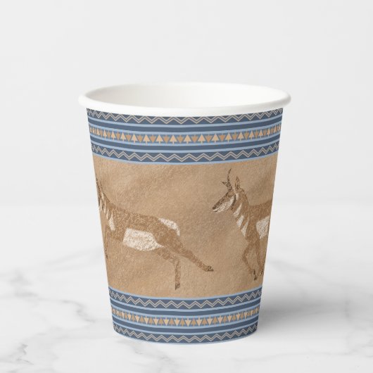 Zuidwesten Pronghorn Antelope Blue Border Papieren Bekers (Voorkant)