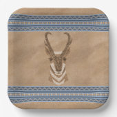 Zuidwesten Pronghorn Antelope Head Blauwe Rand Papieren Bordje (Voorkant)