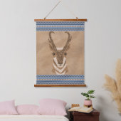Zuidwesten Pronghorn Antelope Head Blue Borders Hangend Wandkleed (Slaapkamer)