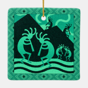 Zuidwesten Turquoise Kokopelli Kerstmis Keramisch Ornament