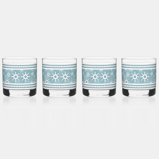 Zuidwesten Winter Blauwe en Witte Sneeuwvlokken Whisky Glas (Rechts)